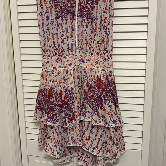 Poupette St. Barth White/Purple/Red Stars & Moons Print Tiered Dress Medium - Picture 4 of 6